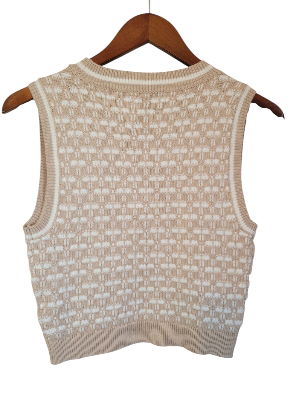 Abercrombie & Fitch Beige White Cropped Sweater Vest V-Neck Knit Academia Small - Picture 4 of 7